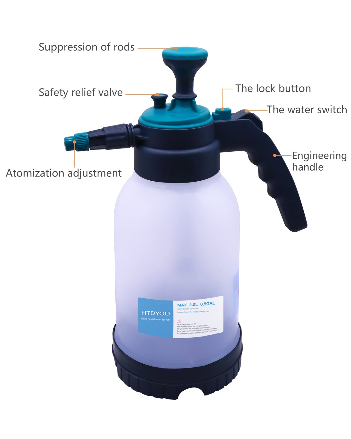 HTDYOO 0.5 Gallon Garden Pump Sprayer, Hand Held Garden Sprayer