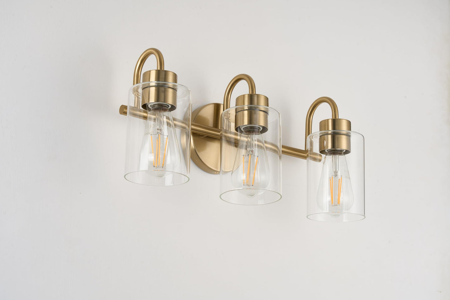 3-Light Bathroom Vanity , Gold Brass Bathroom Fixtures with Clear Glass Shades, Modern Wall Sconce Lighting Over Mirror, E26 Base, Non-Waterproof VART-3-GD（Bulbs Not Included,）