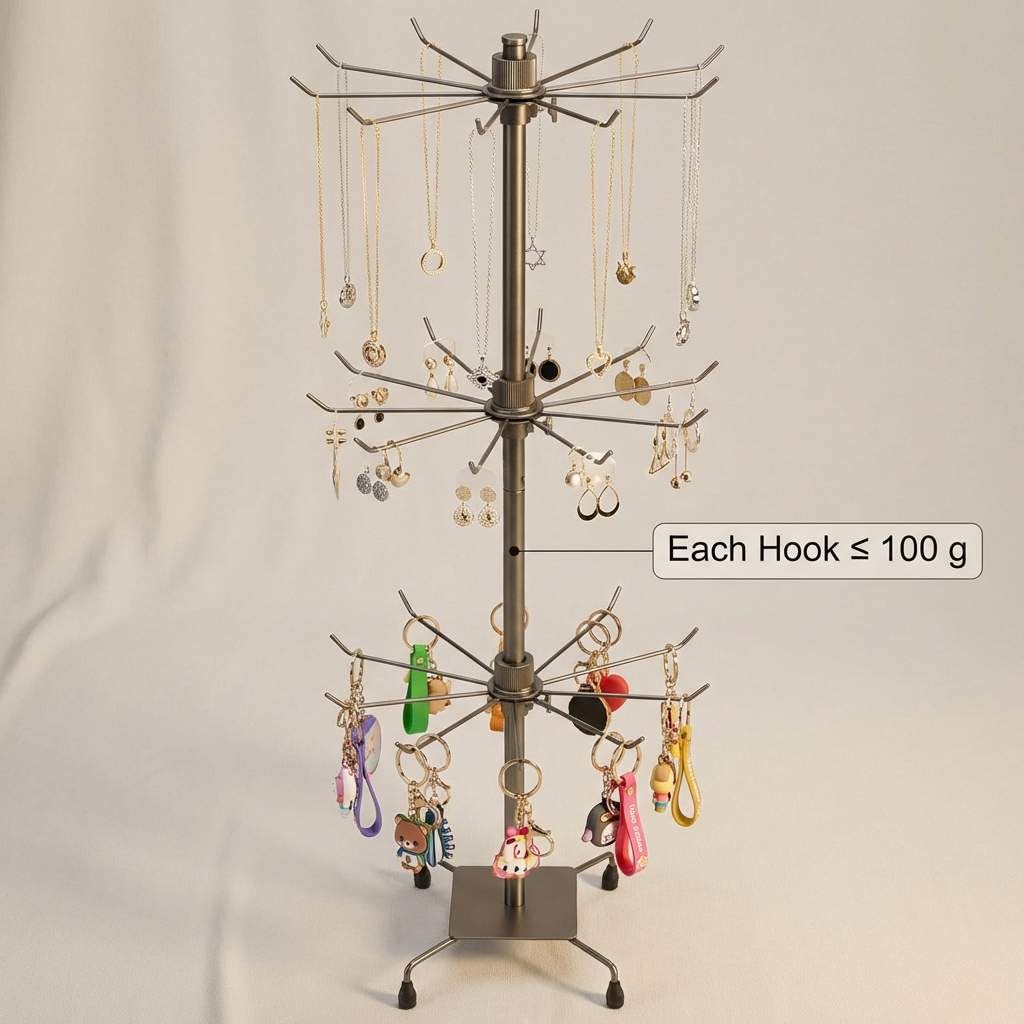 QWORK 3-Tier Rotating Metal Jewelry Display Stand – 2 Sets Adjustable Tabletop Holder for Necklace, Earring & Key Ring