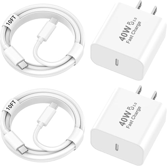 iPhone 17 16 Pro Max Charger Fast Charging, 2 Pack 40W USB C iPhone 16 17 Fast Charger Block with 10 FT Long Type C to C Charging Cable for iPhone 17/17 Pro Max/17 Pro/Air/16/16 Pro Max/15/15 Pro Max
