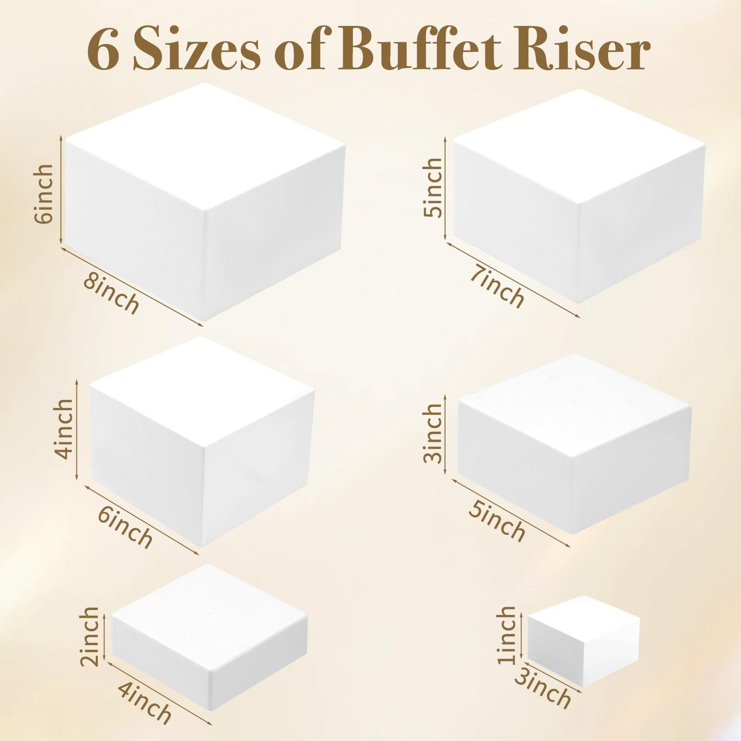 HAIJSEVR 6Pcs Buffet Risers and Display Stands, White Acrylic Dessert Table Display Set for Party, Collectibles Jewelry Catering Cube Boxes with Hollow Bottom (8",7",6",5",4",3")