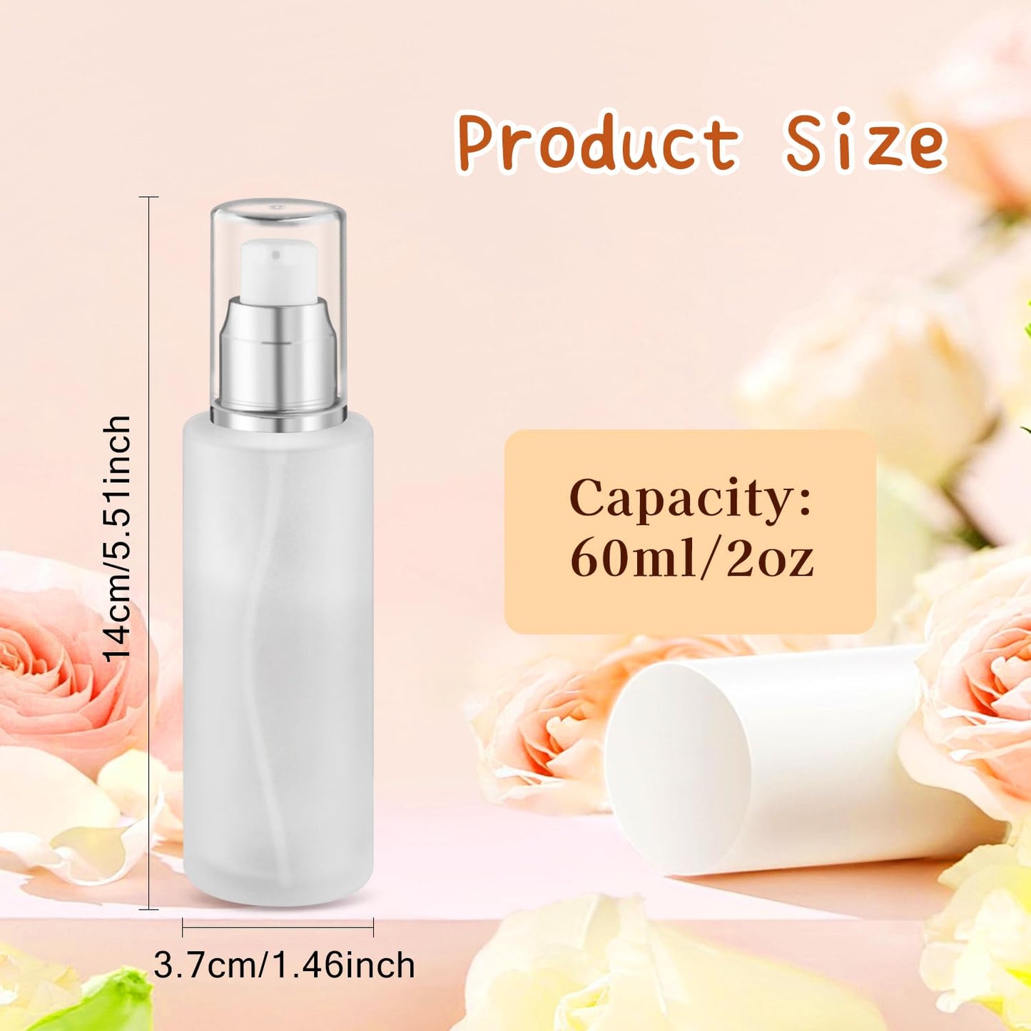 8 Pcs 60ml/2oz Frosted Glass Bottles Refillable Pump Dispenser Jar Travel Lotion Vials with Plastic Pump Head for Toiletry Liquid Foundation Cream Cosmetic Samples - Silver