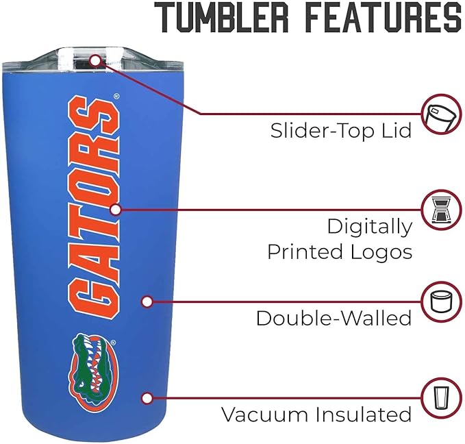 Campus Colors NCAA Stainless Steel Tumbler perfect for Gameday - 18 oz - Double Walled - Keeps Drinks Perfectly Insulated (Florida Gators - Royal)