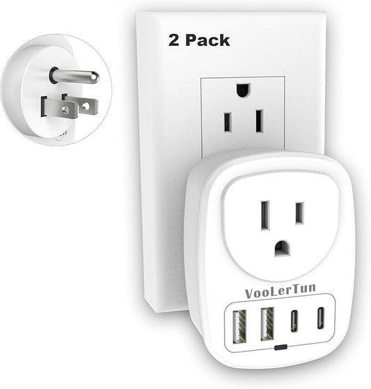 Multi Plug Outlet Extender 2 Packs, Outlet Plug Adapter, American Type B Plug Adapter with 1 Electrical Outlets, 4 USB Charger Ports (2 USB C), for School, Travel, Office, Home Essentials
