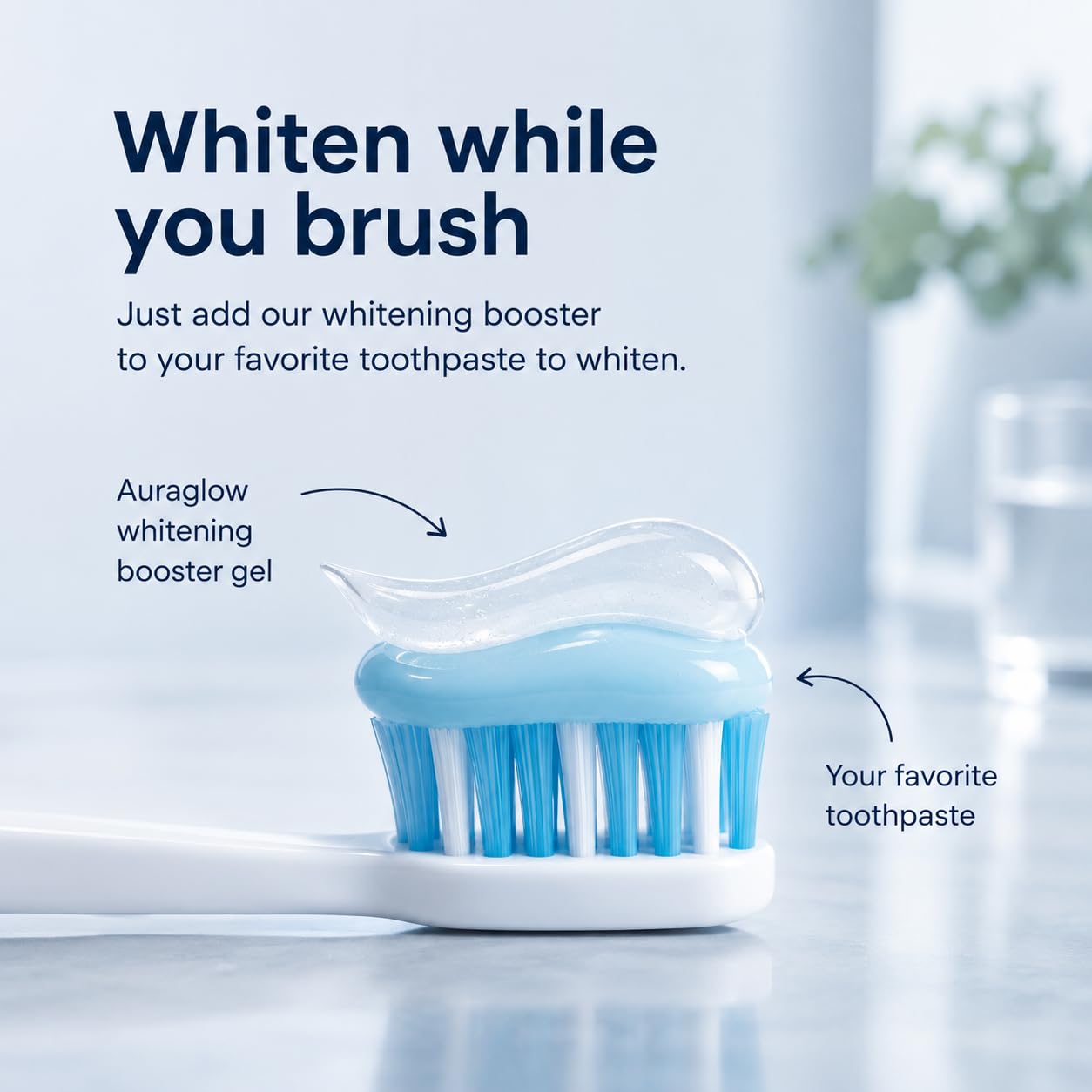 Auraglow Teeth Whitening Gel for Toothpaste, 9% Hydrogen Peroxide, Add to Toothpaste to Whiten, 350+ Whitening Treatments, Removes Coffee Wine Tea Stains, No Trays or Strips, Made in USA, 2.6oz