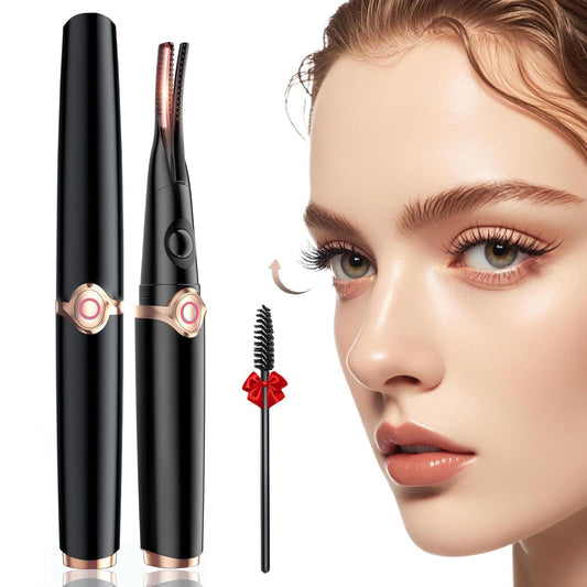 Heated Eyelash Curler - 2-in-1 Clip-Type Design, 3 Temperature Modes, USB Rechargeable Electric Eyelash Curler, Natural Curling 24H Long-Lasting Curl, Gift for Women & Girls, Shiny Black B