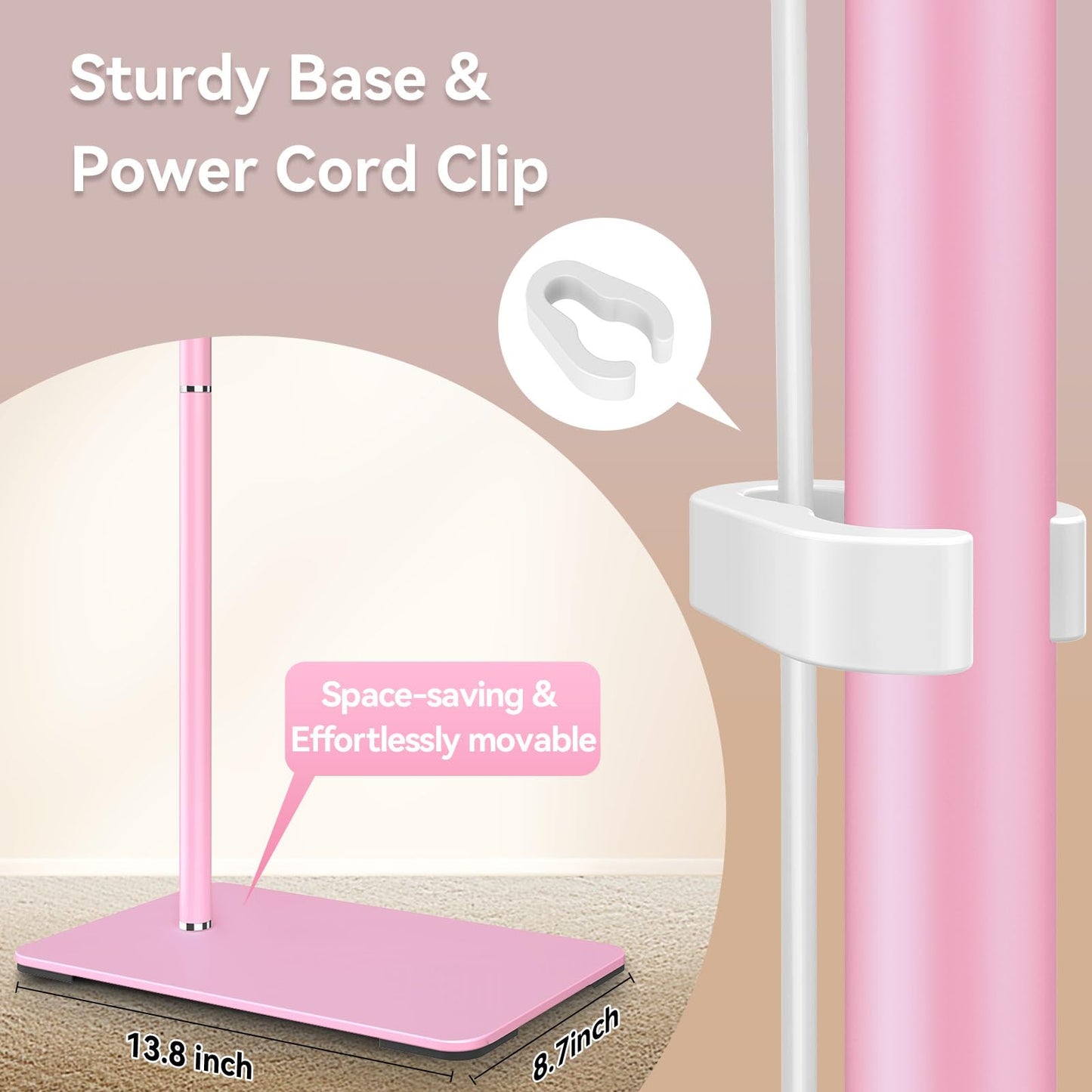 Fitlume Lash Light for Eyelash Tech, Led Floor Lamp Half Moon Light for Eyelash Extensions, Tattoo Artists, Nail Tech, Skincare, Esthetician Lights, Office, Bedroom,with Stand Tray, Pink