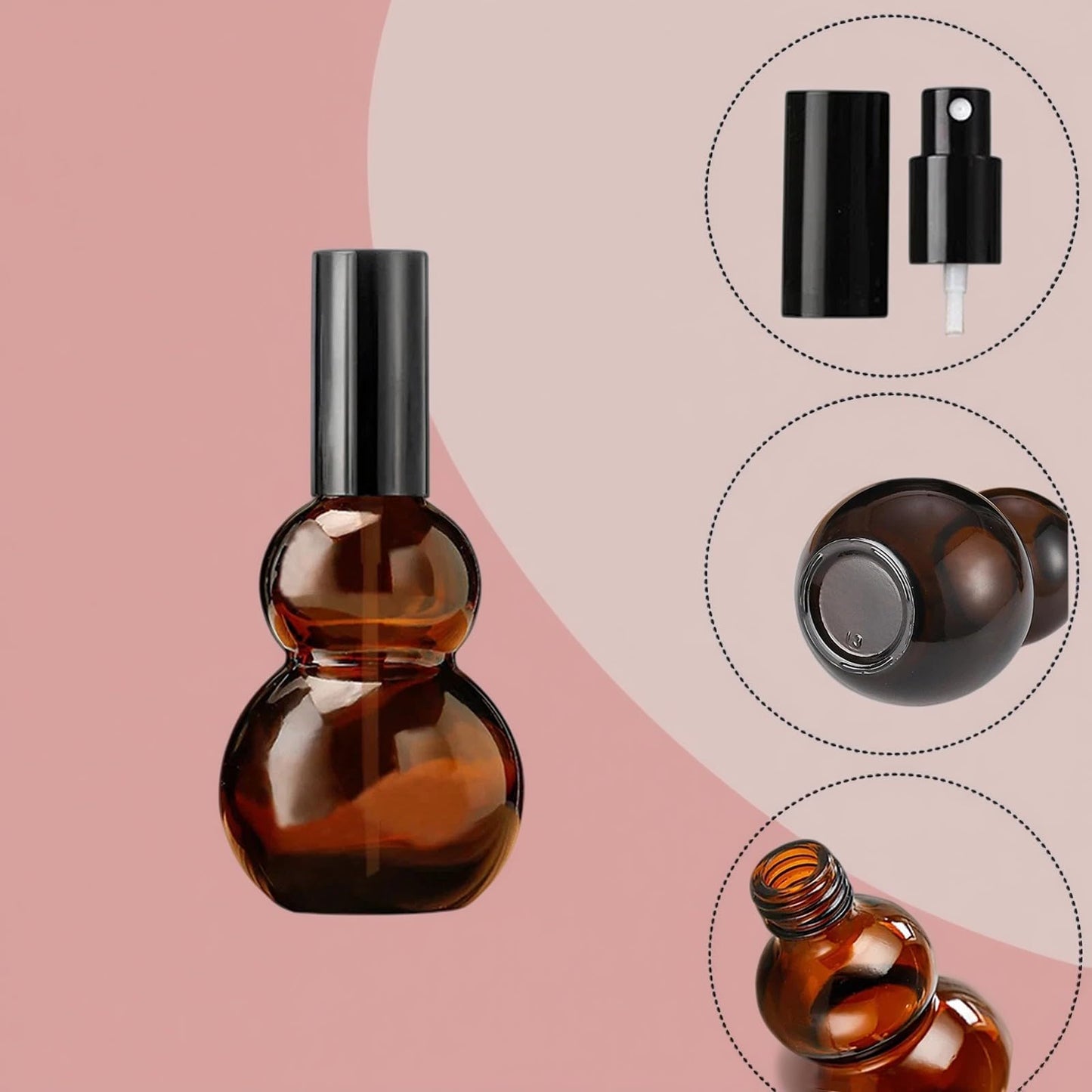 DZREVEOTA 8 Pack 1oz/30ml Spray Bottles, Amber Glass Bottles with Fine Mist Sprayers, Small Spray Bottle-Double Gourd Shaped,for Perfume Travel Containers (Amber, 1oz/30ml)