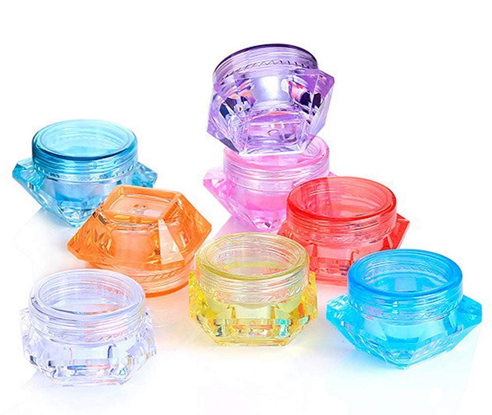 Healthcom 50 Pcs 5 Gram/5 ML Cosmetic Sample Empty Container Plastic Clear Cosmetic Pot Jars with Lids Diamond-shape Makeup Jars Bottles for Eye Shadow Nails Powder Jewelry,Mix-Color