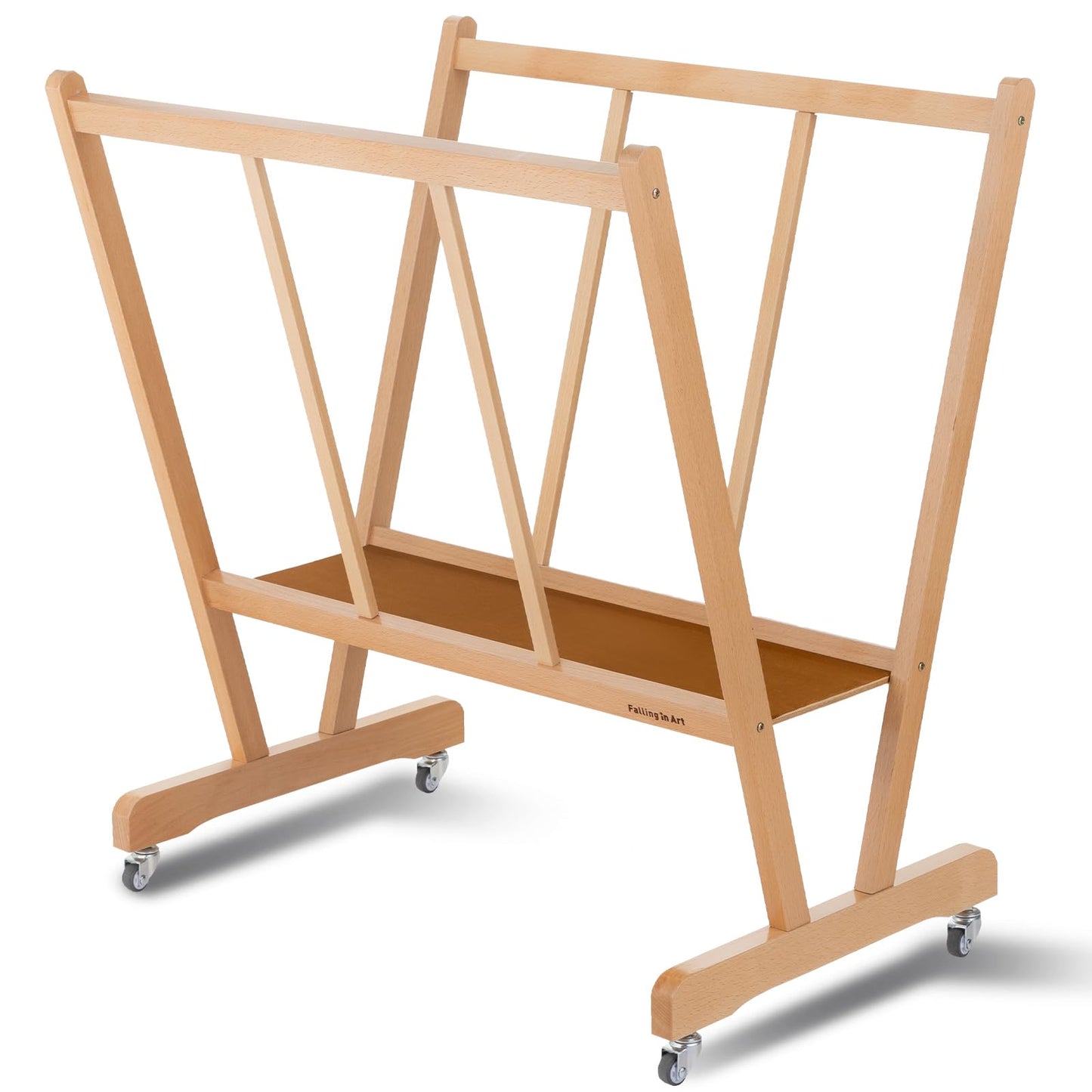 Falling in Art Large Wooden Print Rack with Rolling Casters, Art Drying and Display Storage Rack for Canvas, Prints, Panels, Posters, Shows and Art Exhibitions, Natural