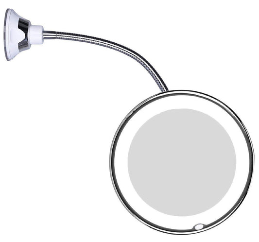 JiBen Flexible Gooseneck LED Lighted 10X Magnifying Makeup Mirror with Power Locking Suction Cup and 360 Degree Swivel, Portable Cordless Travel and Home Bathroom Vanity Mirror