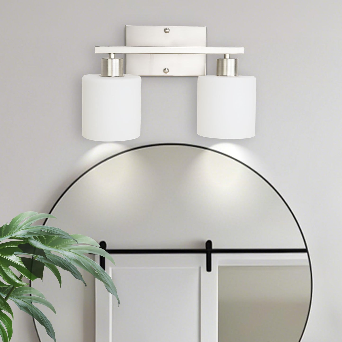 SILAMPDI Bathroom Lighting Fixtures Over Mirror Brushed Nickel, Modern 2-Light Vanity Lights Fixtures, Wall Sconces Light for Bedroom, Hallway, Milky White Glass Shades, E26 Base, Bulbs Not Included