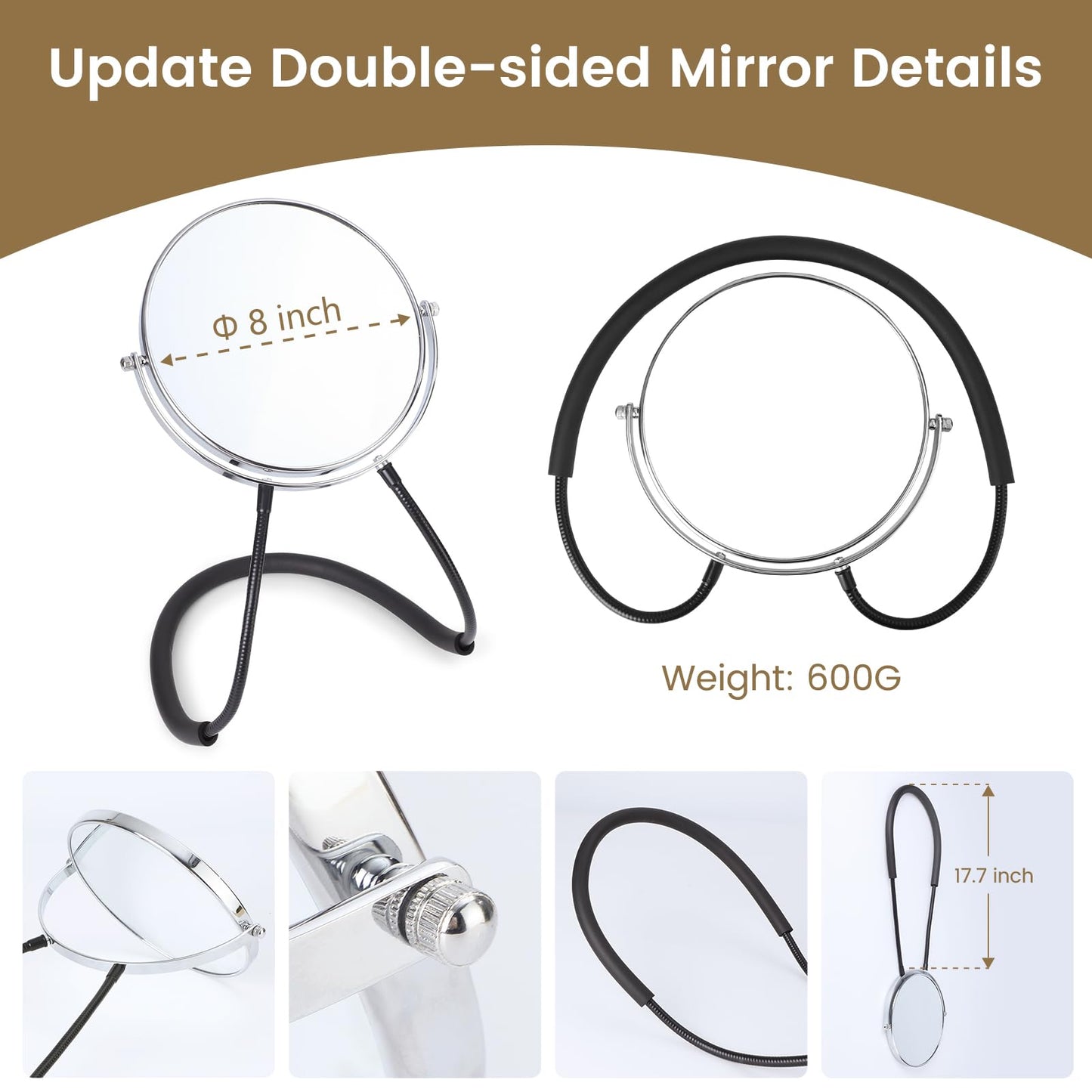 Big Size Double-Sided Mirror to See Back of Head, Hands Free Adjustable Mirror Hung Around The Neck, Two Way for Mirrors Women Man Makeup, Self Haircut, Standard Viewing, 5X Magnification 360° Mirrors