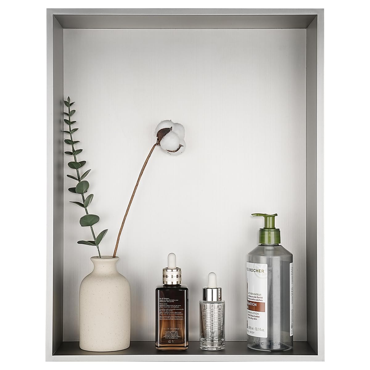 JQK Shower Niche No Tile Need, 18"×14" Brushed Nickel Bathroom Insert Shelf, 304 Stainless Steel Recessed Shower Caddy Organizer Storage, SNL1814-BN