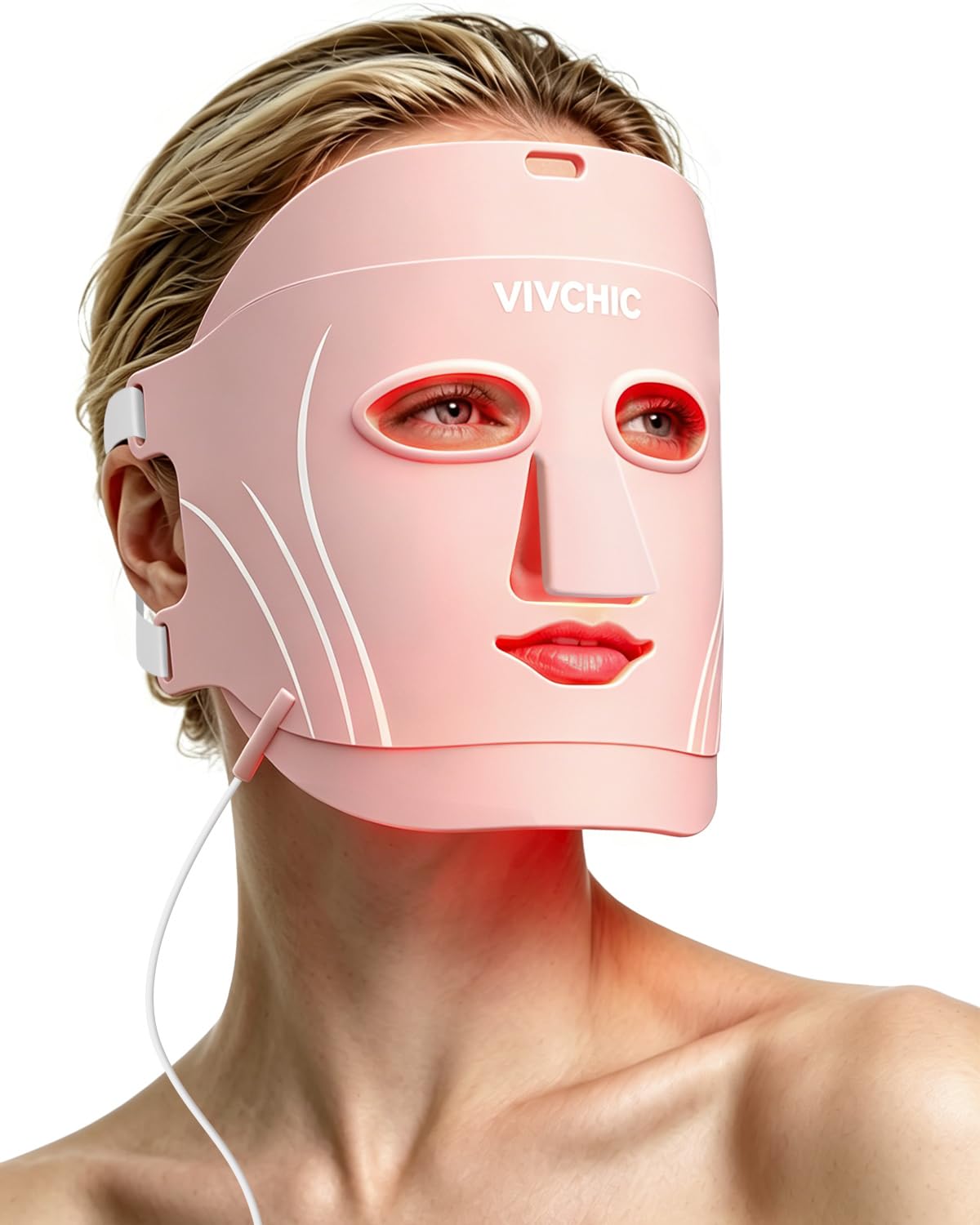 VIVCHIC LED Face Mask, FDA Cleared Red Light Therapy Mask with 62 LEDs & 496 Light Beams for Full Face Coverage, 630nm Red & 850nm Near Infrared Light, Anti Aging Skin Care Device