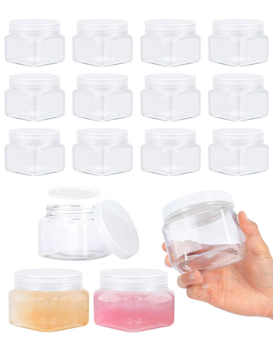 Clear Storage Jars, 16 Pcs 5 Oz Plastic Jars With Lids Plastic Containers With Lids For Lotion, Cream, Body Butter, Makeup, Ointments (Clear)