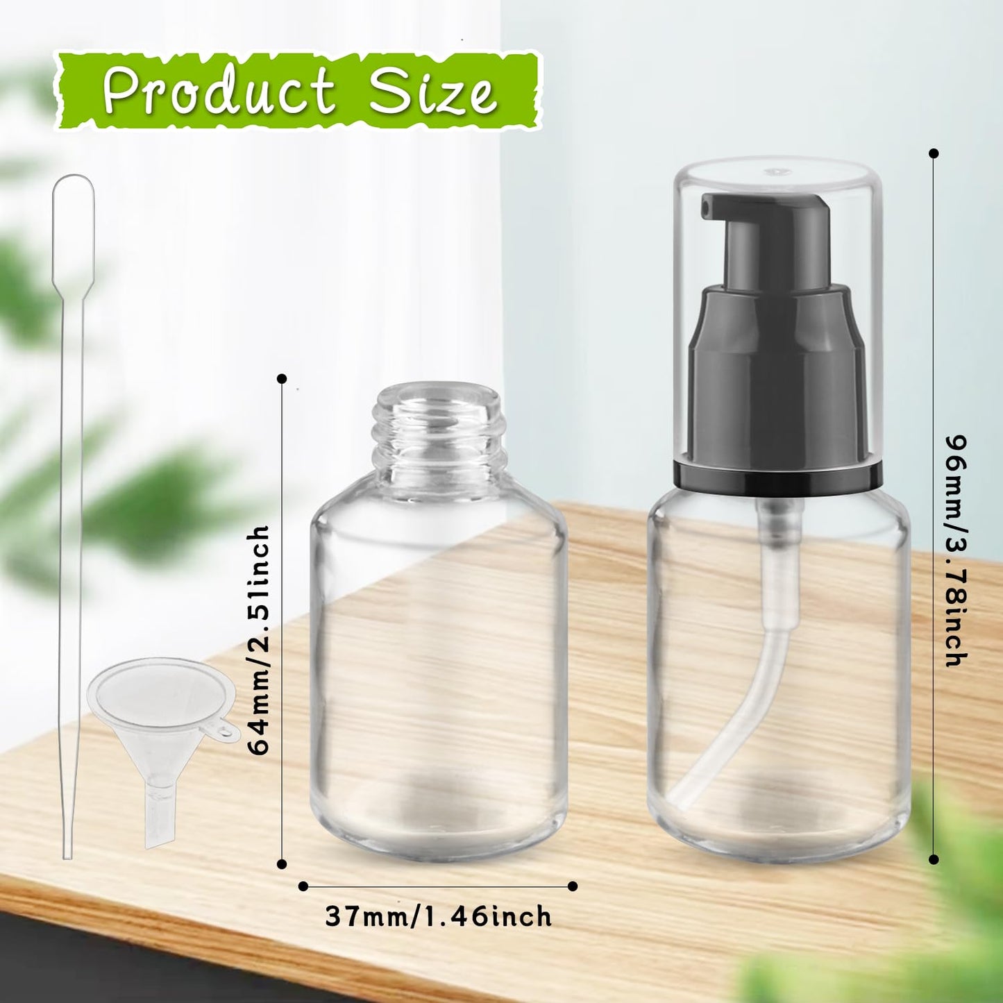 BOSMIOW 6 Pcs 30ml/1oz Clear Glass Lotion Pump Jars,Travel Size Shampoo Bottles,Refillable Cosmetic Containers for Foundation,Creams,Essential Oil and Other Toiletries
