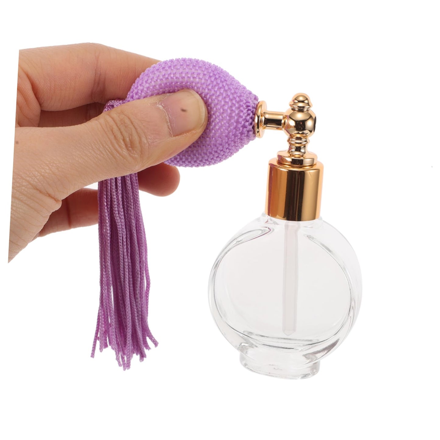 Healvian Refillable Perfume Pump Sprayer Bottle Vintage Style with Tassel Portable Mini Atomizer for Travel Body Powder and Fragrance Compact Makeup Tool 3.26X2.99X0.66In