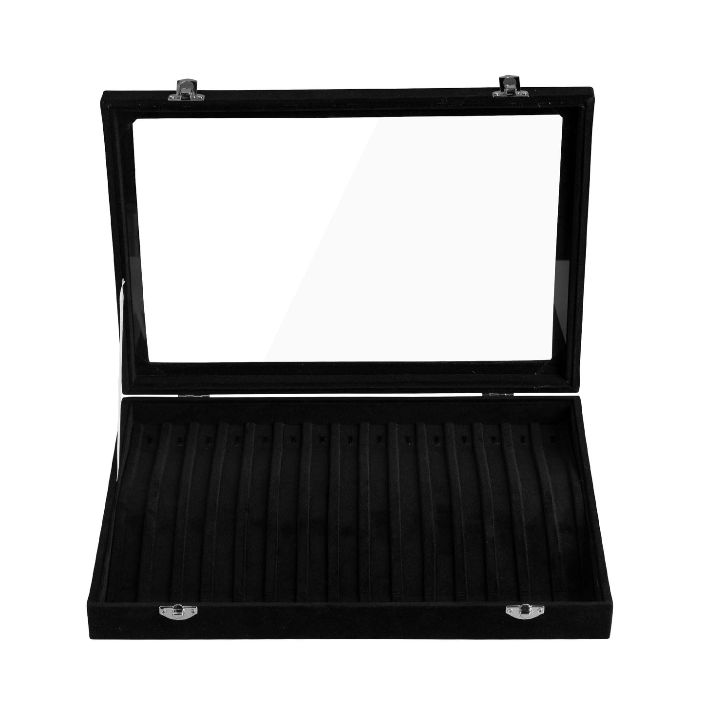 Frebeauty 15 Hooks Necklace Tray Velvet Neckalce Organizer with Clear Lid Lockable Necklace Holder Box Jewelry Organizer for Pendants Chains Necklace Jeweley Tray for Women Girls(Black)
