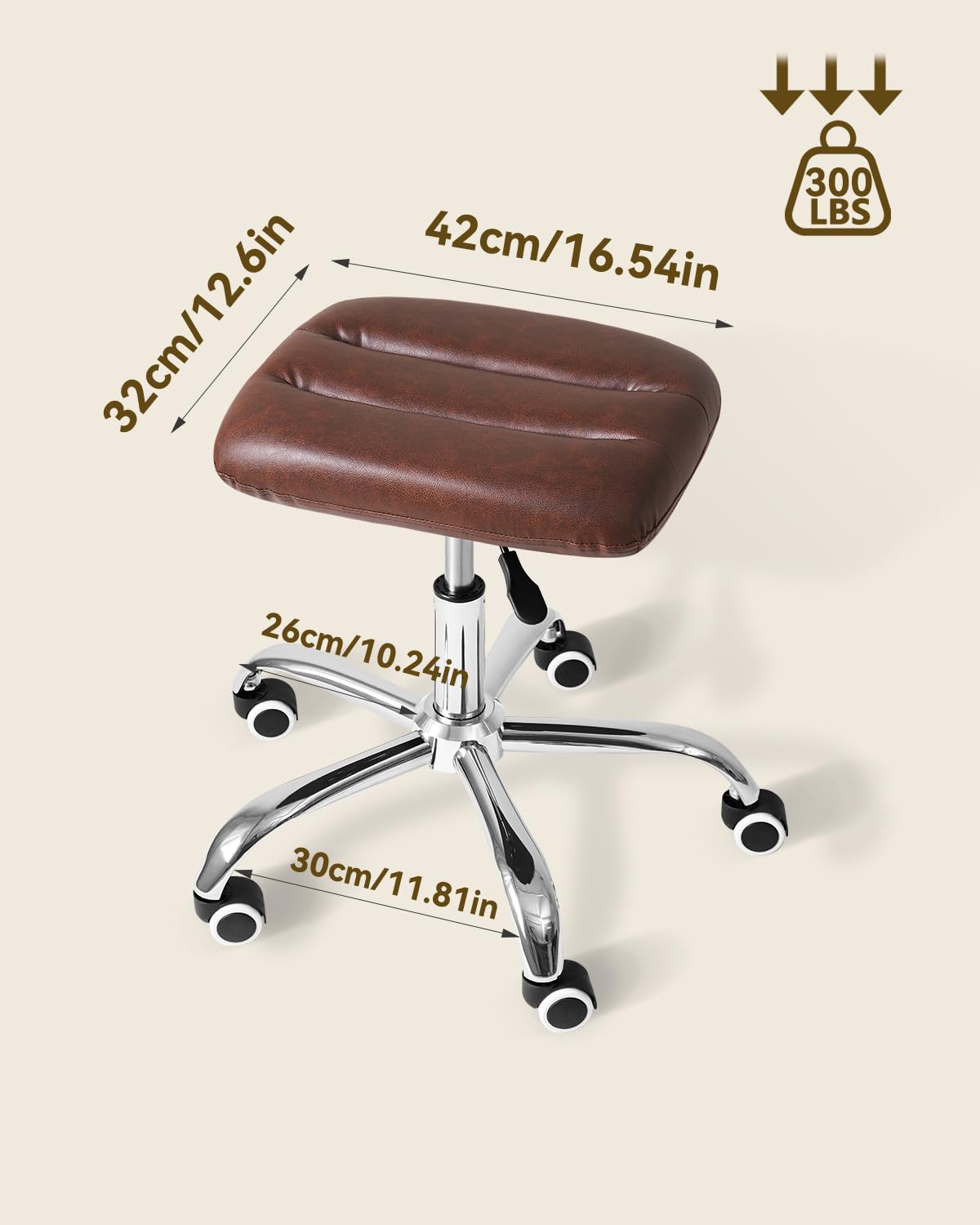 IBUYKE Adjustable Swivel Rolling Stool with Wheels, 18.5"-22.8" Multi-Purpose Vanity Chair for Massage, Tattoo, Barber, Pedicure, Nail Tech & Salon Use, Dark Brown WBD029Z