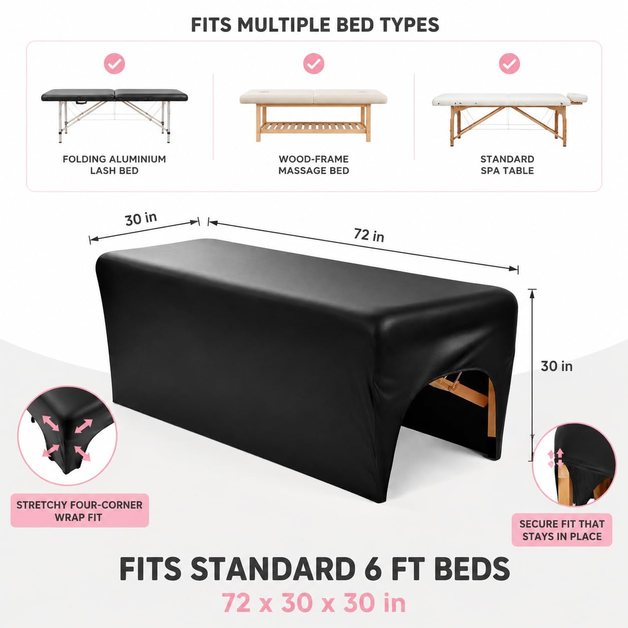 Onism Lash Bed Cover for Eyelash Extensions, Massage Table Cover, Black
