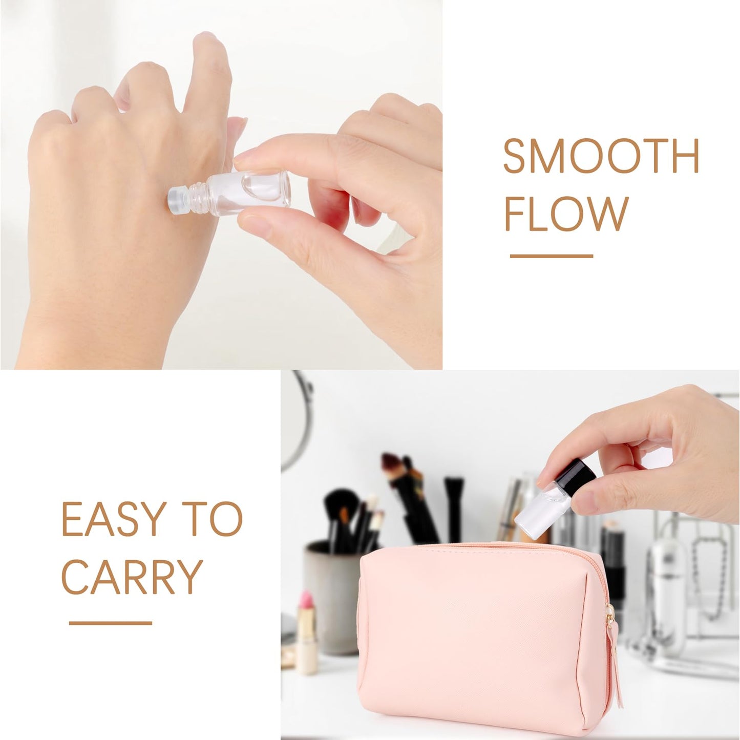 JIUWU 50pcs 3ml Mini Roller Bottles, 0.1oz Pink Glass Balls for Roll-on Bottles, Clear Empty Essential Oil Containers with Black Cap, Leak-Proof Refillable Travel Vials for Perfume Aromatherapy