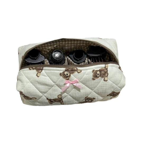 CEUTNIZ Hair Tools Travel Bag Compatible for Dyson Airwrap Cute Quilted Hair Tools Organizer for Shark Flexstyle (Bear)