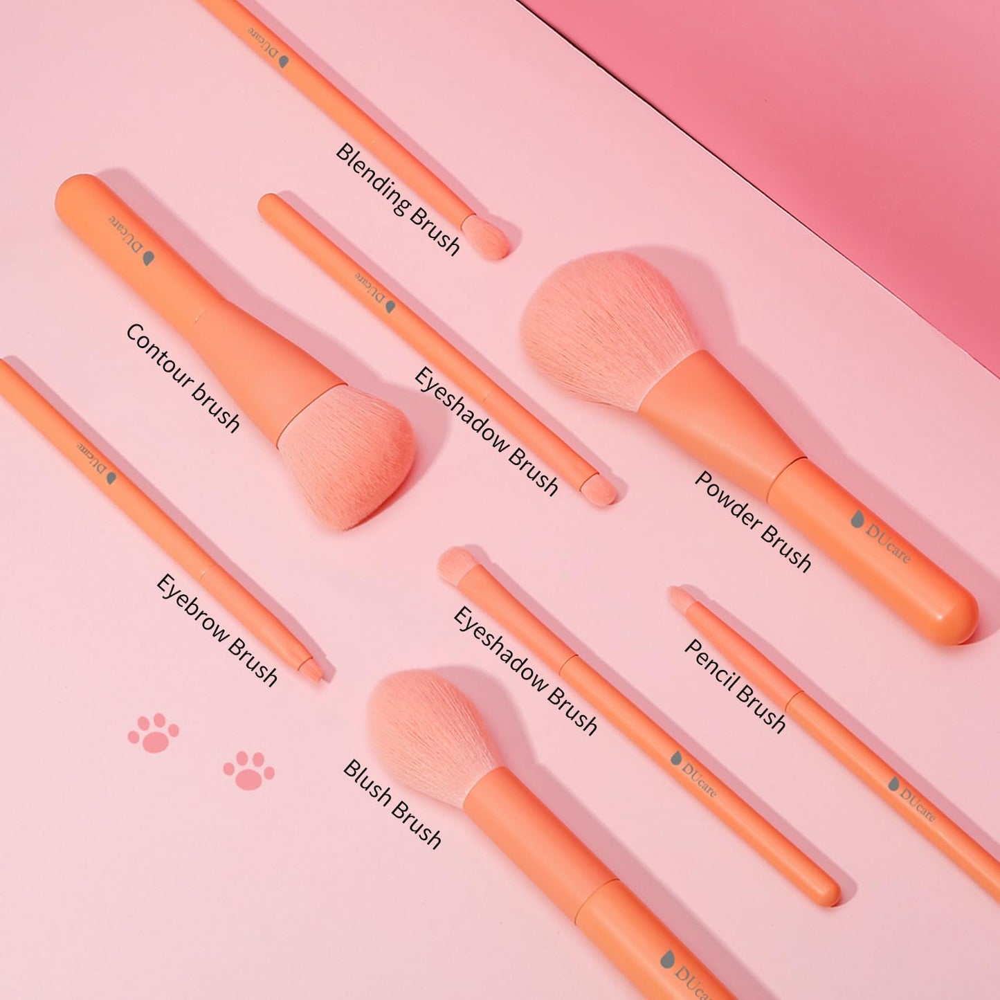 DUcare 8pcs Makeup Brushes, Professional Sunrise Orange Brushes Set with Case, Synthetic Fiber Vegan Brushes with Travel Storage Bag for Foundation Blush Contour Eyeshadow Blending Detailing