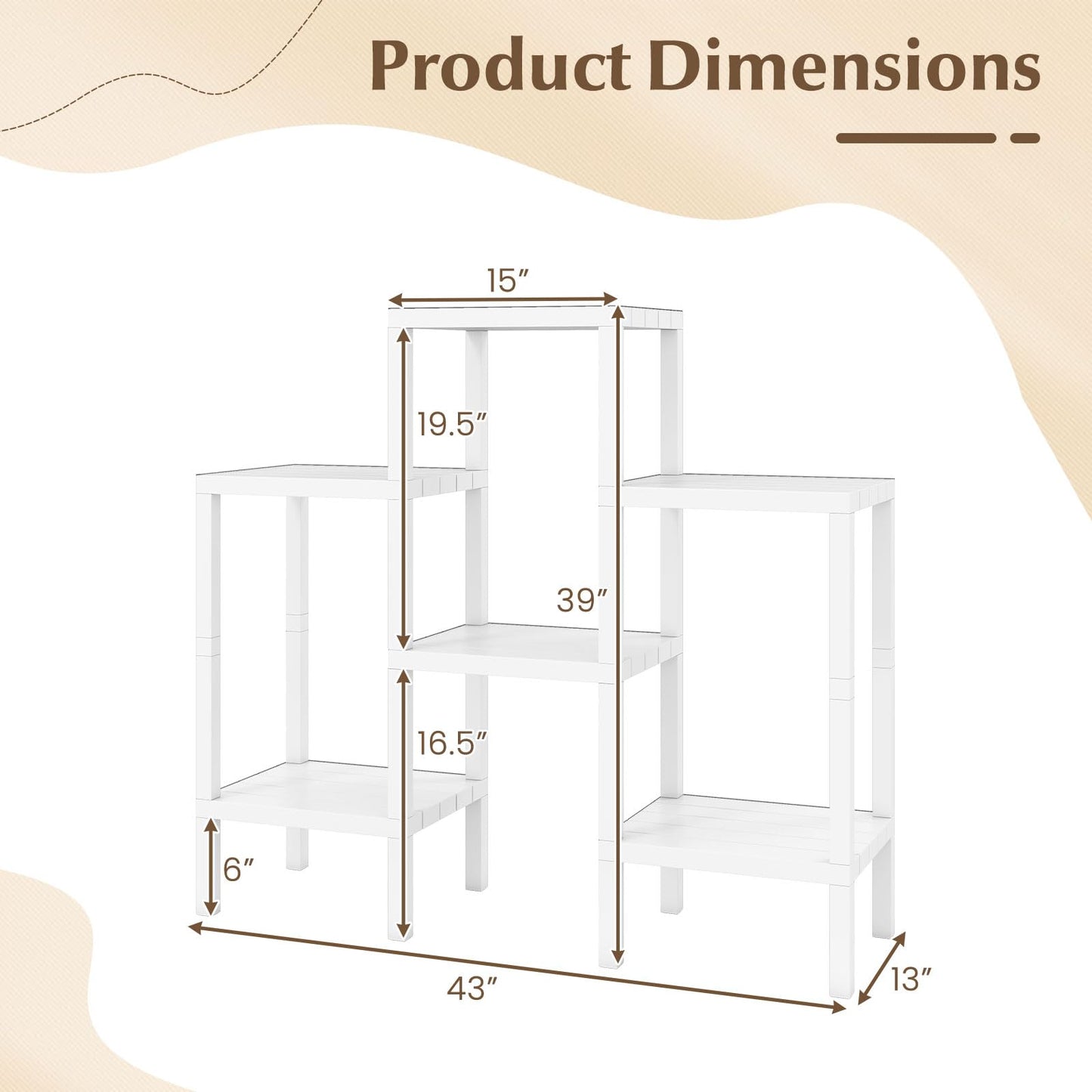 Giantex 6-Tier Plastic Modular Storage Shelves, Open Display Utility Shelving Unit, Multifunctional Plant Holder, Freestanding Storage Rack Organizer for Living Room, Bathroom and Kitchen (White)