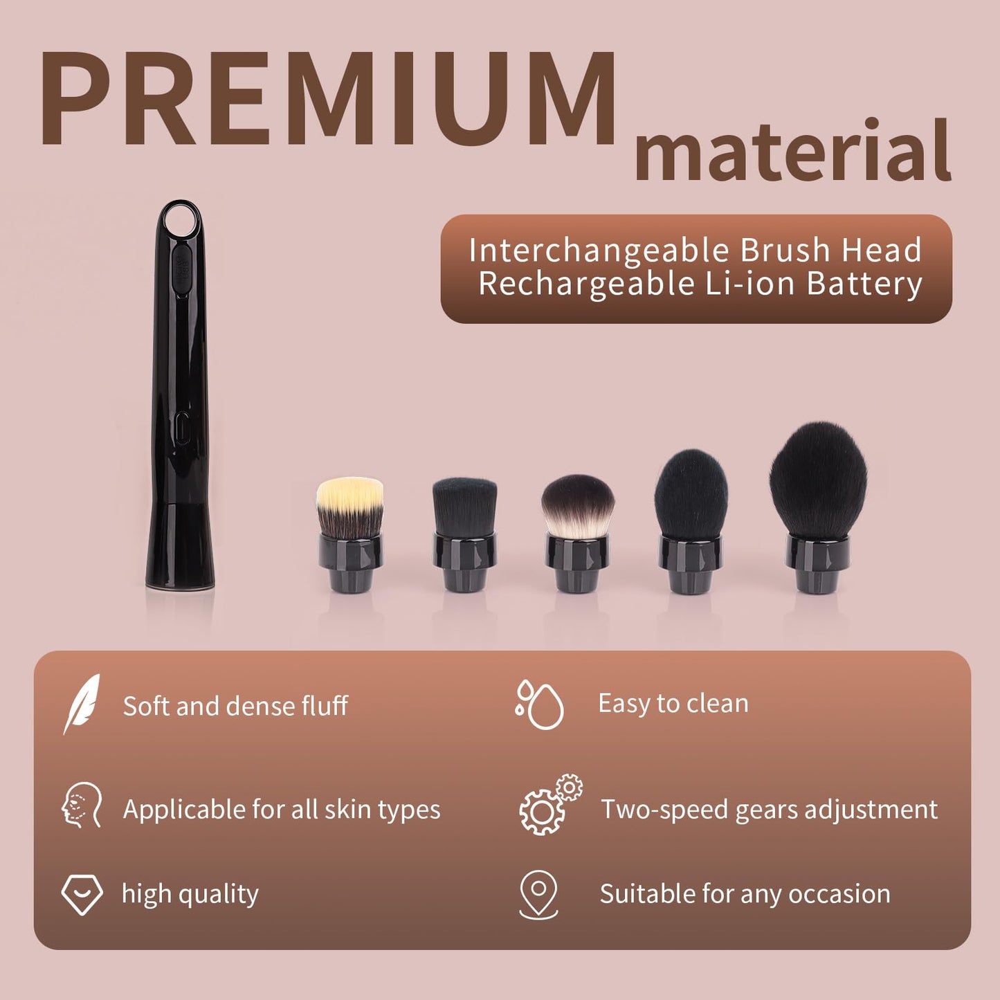 MATSNH Electric Rotating Makeup Brush Set - Professional 360° Spinning Foundation Blending Tool with 5 Replaceable Brush Heads, 2 Speeds & USB Rechargeable - Ideal Beauty Gift for Women