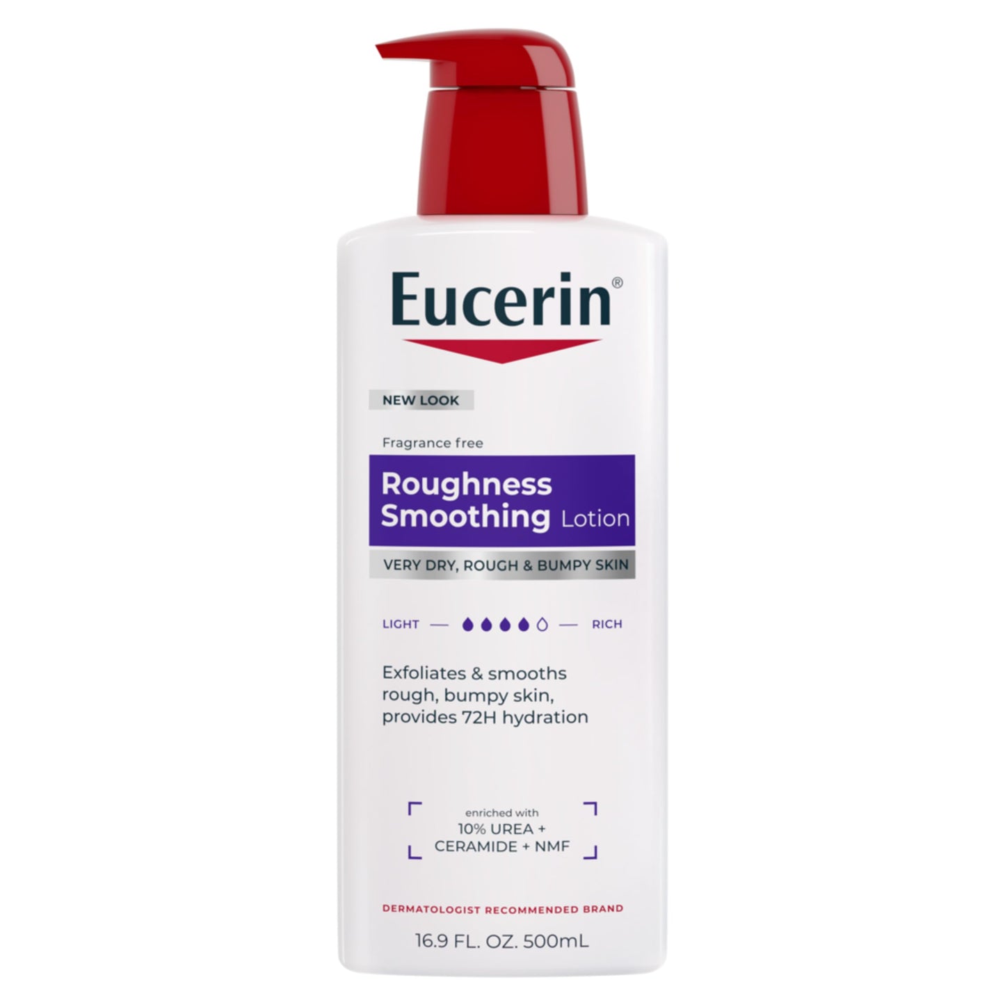 Eucerin Roughness Smoothing Body Lotion for Dry, Rough Skin, Urea Enriched Body Moisturizer, 16.9 FL OZ Pump Bottle