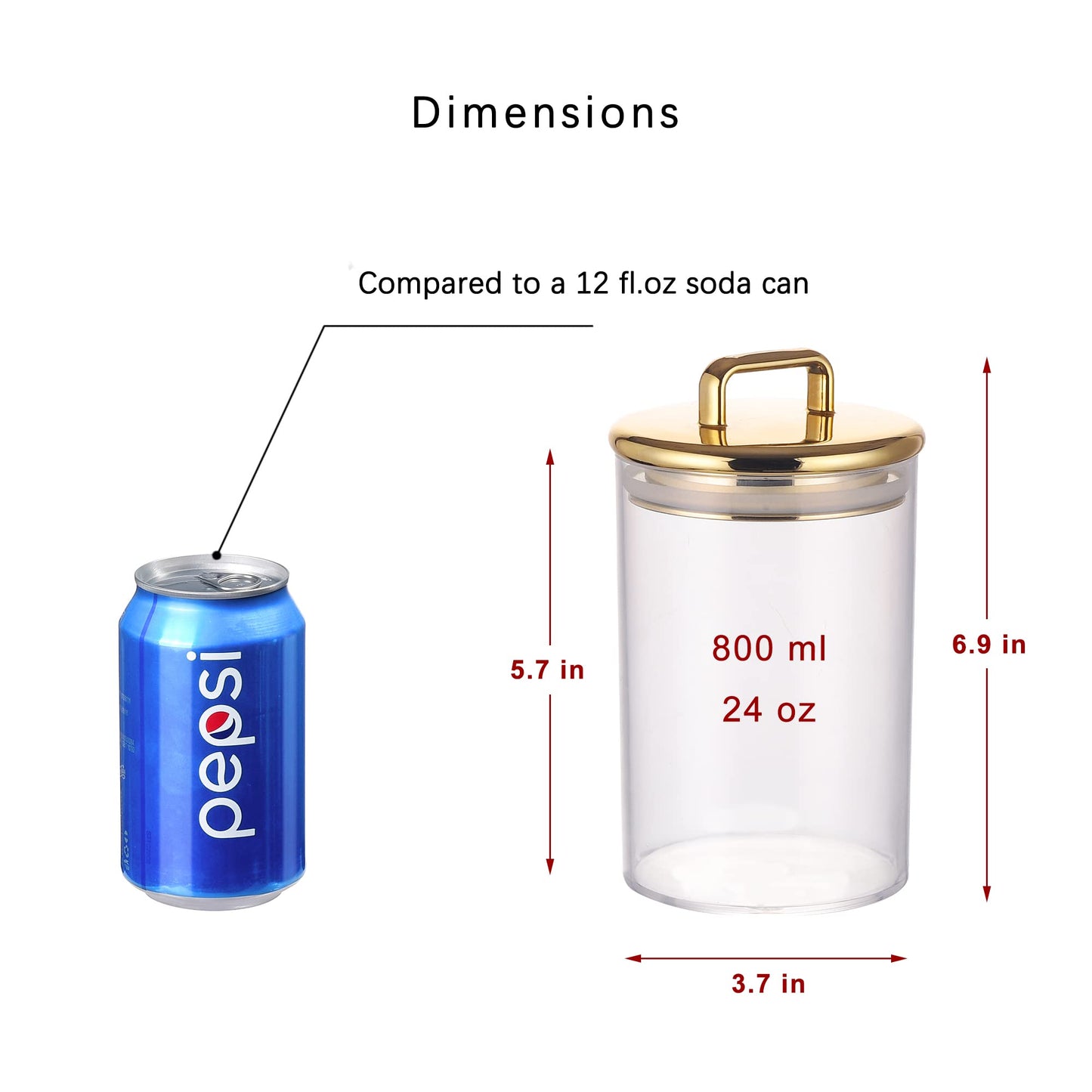 24 oz Medium Acrylic Storage Apothecary Jar with Gold Airtight Lid | Bathroom Vanity Organizer Containers | Ideal Decorative Canisters for Shells, Bath Salt, Grains, Cotton Ball, Flossers