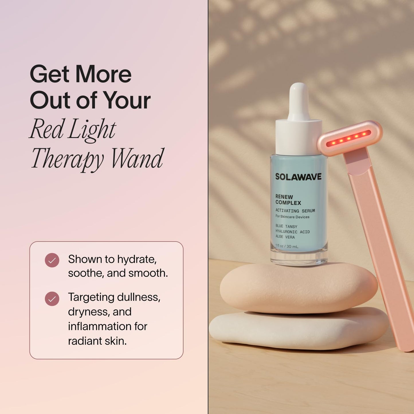 Solawave Renew Complex Red Light Therapy Activation Serum for Face & Neck | Pairs with LED Facial Wand Device | Hydrates & Plumps the Skin | Blue Tansy, Aloe Vera, Hyaluronic Acid (3 Pack - 1 Oz)