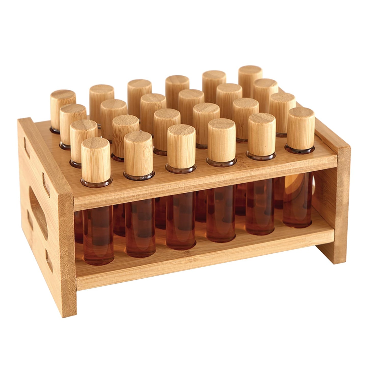 OSZKO Bamboo Perfume Holder Compatible with Scentbird, Ultra-Sturdy Design Roller Ball Perfume Organizer Display Stand, Tool-Free Setup, 24 Slots for Perfume Oils, Lip Gloss, Lipstick, Essential Oil