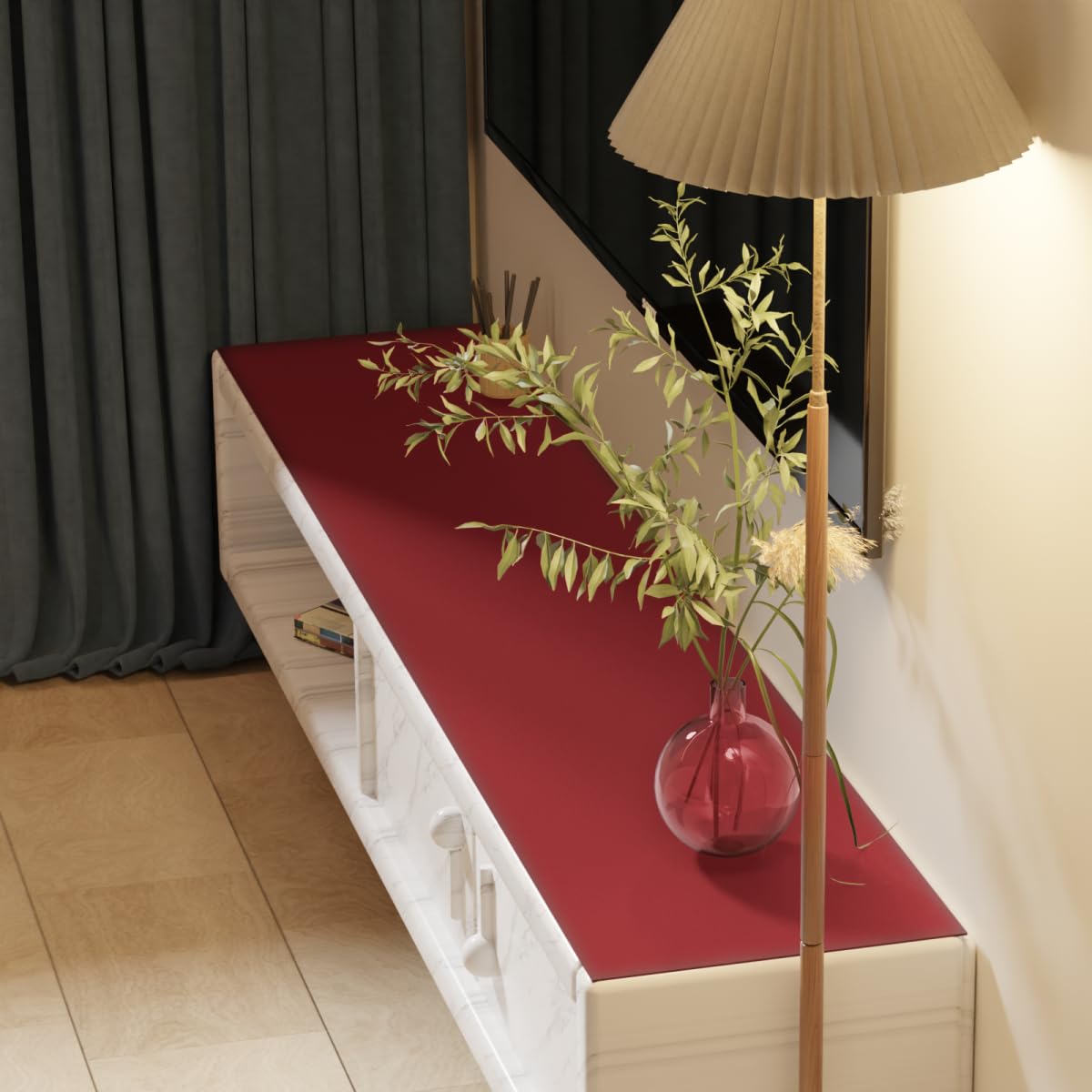 Zinkooat Vanity Protector Mat - Can Be Used On Both Sides Waterproof and Easy to Clean Good Flatness Used for Dresser Table(Black+Wine Red 10x48)