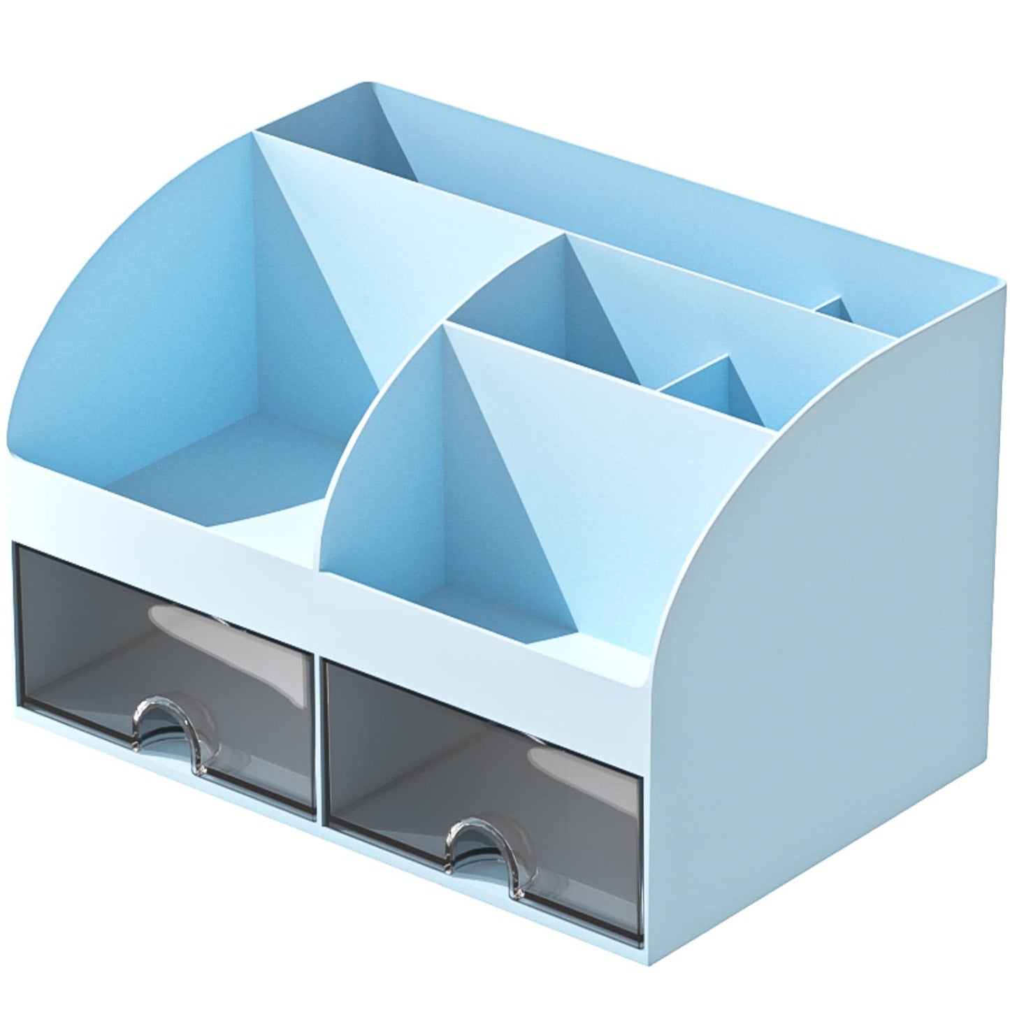 COMFYROOM Desk Organizer with 6 Compartments and 2 Drawers, Plastic Makeup Organizer, Pen Holder for Desktop Storage, Desk Organization for School, Home, Office Supplies (Blue)