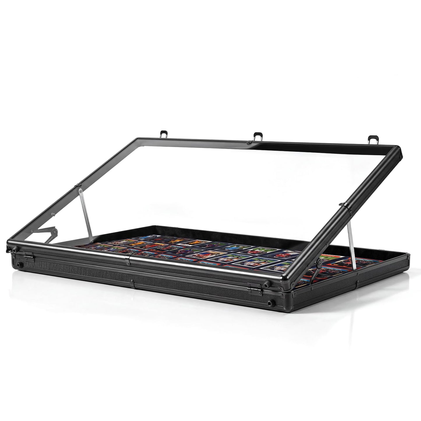 Portable Card Show Display Case 34"x22", Aluminum Trade Show Display Case with Acrylic Side & Handle & Support Rod, Large Lockable Tabletop Showcase for Baseball Sports Graded Cards