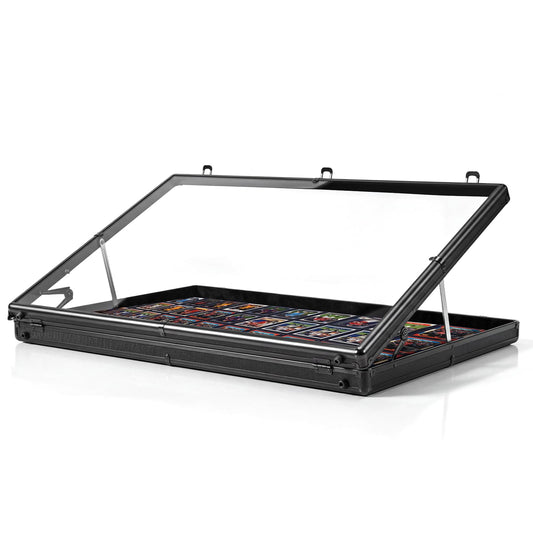 Portable Card Show Display Case 34"x22", Aluminum Trade Show Display Case with Acrylic Side & Handle & Support Rod, Large Lockable Tabletop Showcase for Baseball Sports Graded Cards