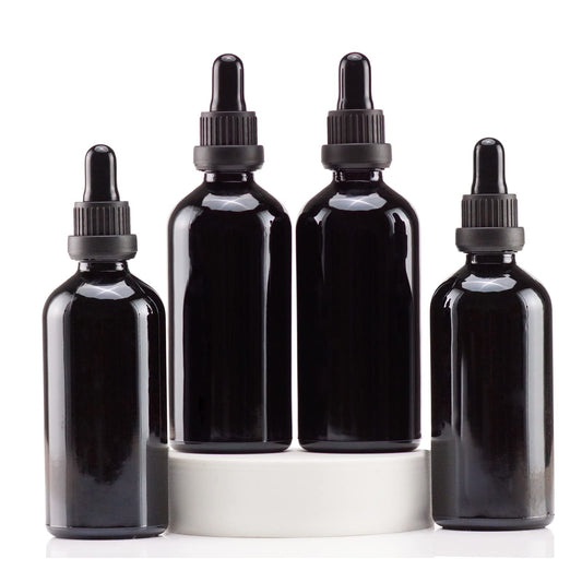 YIZHAO Black Glass Dropper Bottle 4oz, Tincture Bottles with Glass Dropper, for Essential Oils, Aromatherapy, Cosmetic, Laboratory, Pharmacy, Liquids, Travel –4 Pcs