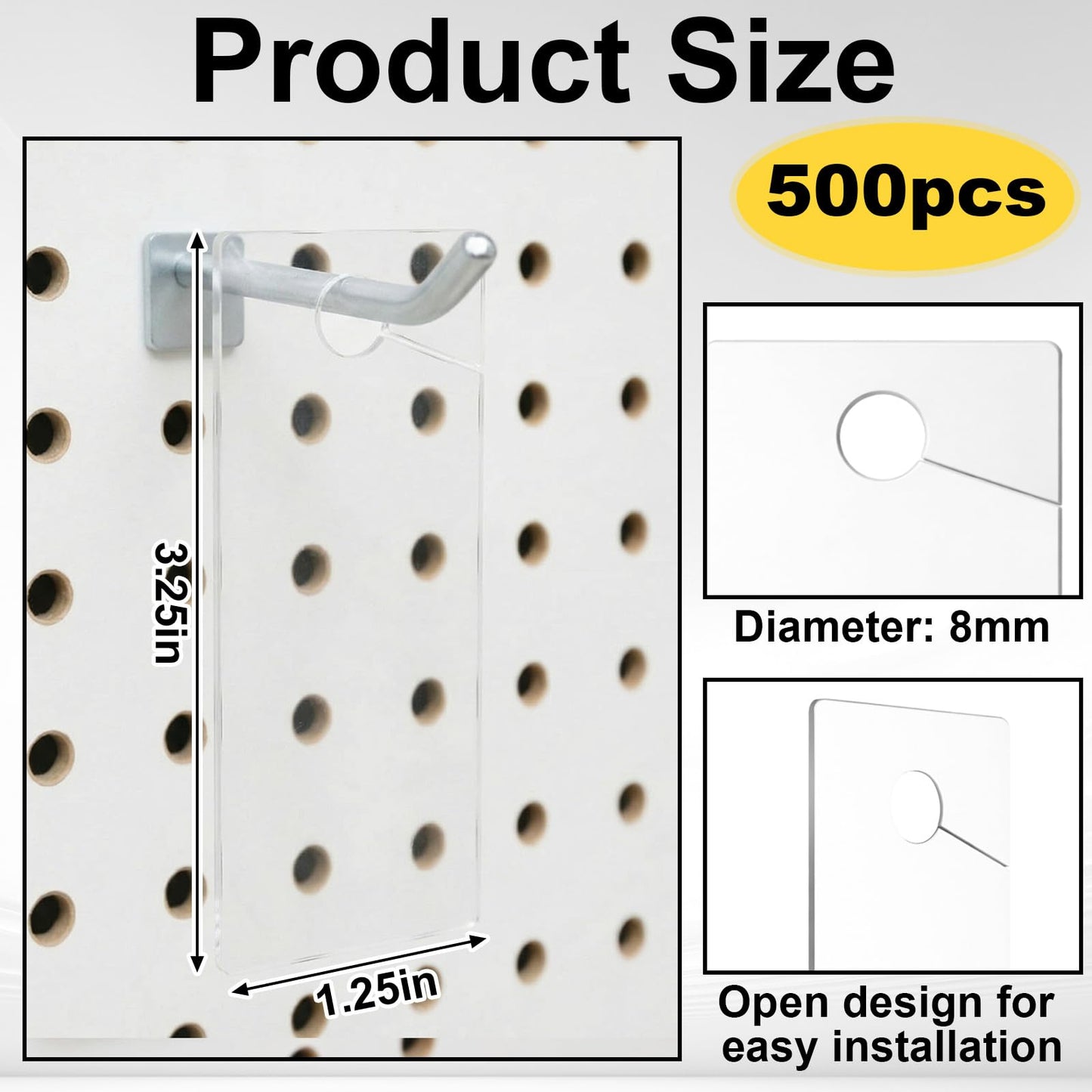 Bucherry 500 Pcs Clear Plastic Peg Hook Label Holders 3.25" X1.25" Clear UPC Tag & Reorder Ticket Tabs for Pegboard, Slatwall & Gridwall Hooks Durable Retail Price Label Display Easy Slide-on Design