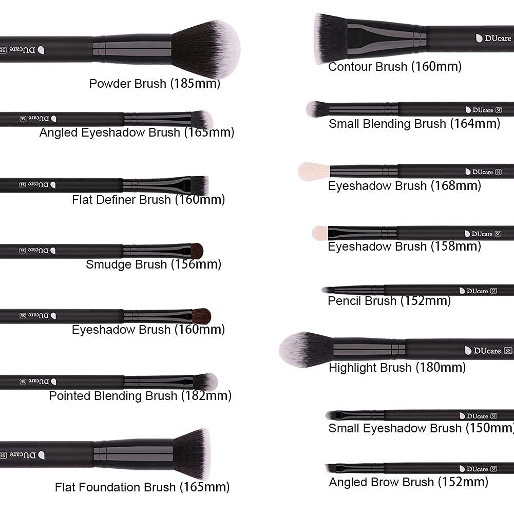 DUcare Makeup Brushes 15Pcs Premium Synthetic Kabuki Makeup Brush Set, Professional Foundation Concealers Powder Blush Blending Face Eye Shadows Black Brush Sets