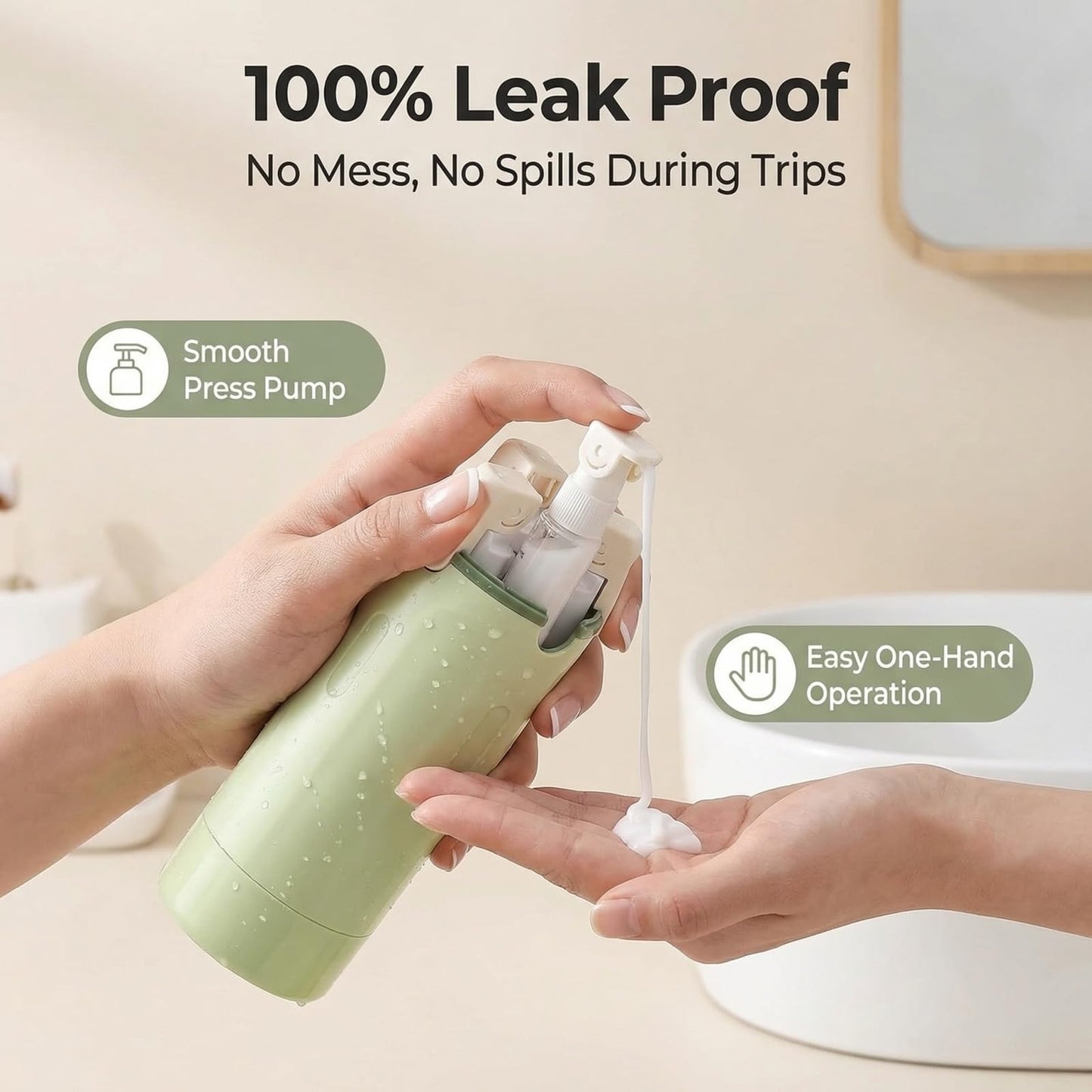 4 in 1 Travel Dispenser Bottle - Leak Proof Refillable Pump Set for Shampoo Conditioner Lotion, 4 Pack 30ml Portable Containers for Air Travel Business Trip Essentials (Green)