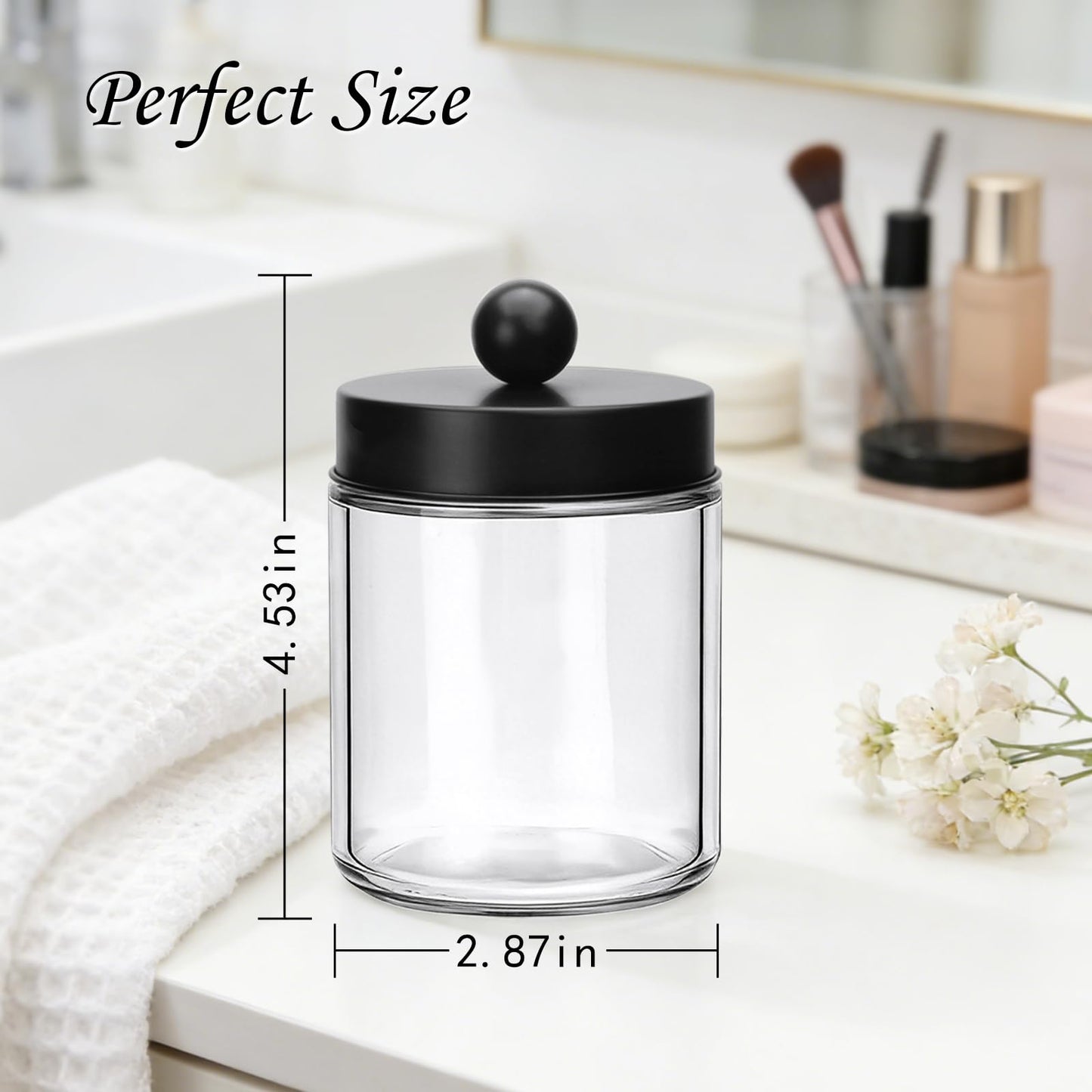 Accguan Apothecary Jars Bathroom Vanity Storage Organizer Set, Glass Countertop Canisters with Stainless Steel Lids, Qtip Holder for Cotton Swabs, Makeup Sponges, Flossers, 6 Pack