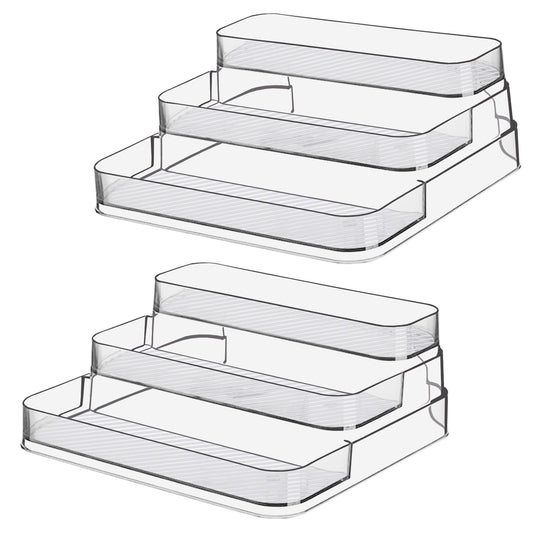 Zilphoba 2pcs Acrylic Rack, No Assembly Clear 3 Tier Condiment Bottle Shelf Vanity Organizer for Cabinet Kitchen Bathroom