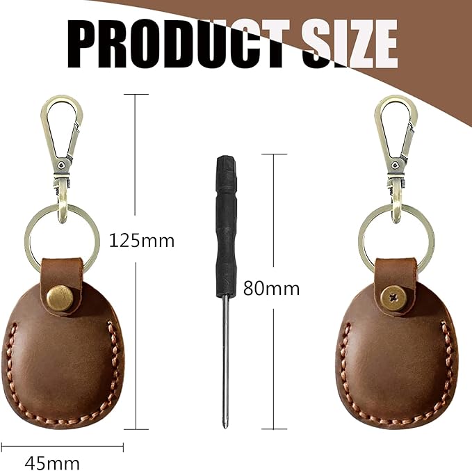Leather AirTag Keychain Holder - Premium Crazy Horse Full-Grain Leather Case with Screwdriver | Secure Twist Lock, Easy Access, Develops Patina Over Time for Keys, Wallet & Bags
