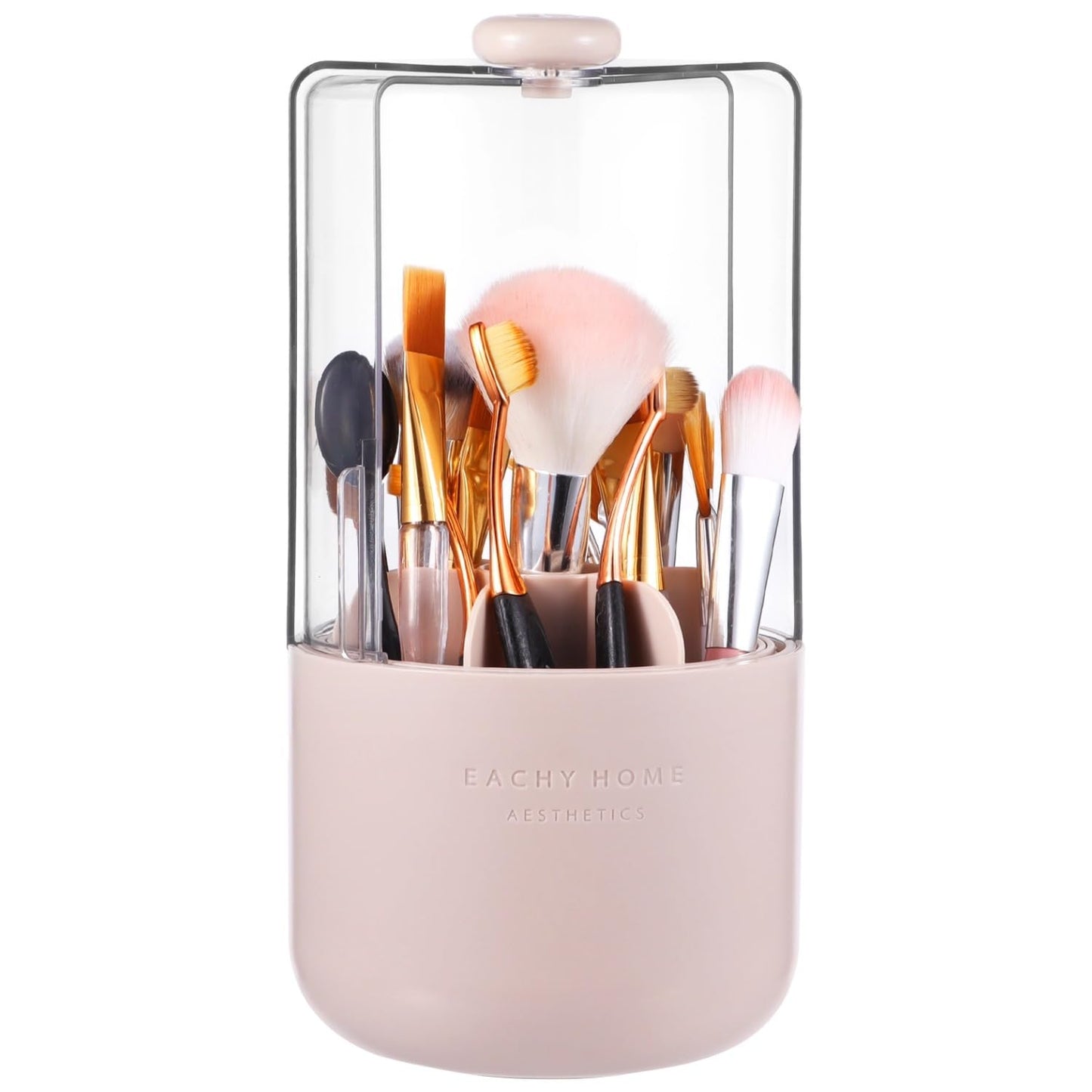 Makeup Brush Holder with Lid, 360 Rotating Makeup Brush Holder, Dustproof Make Up Brushes Organizer with 7-Compartment, 10.2x5.1x5.1 in, Pink