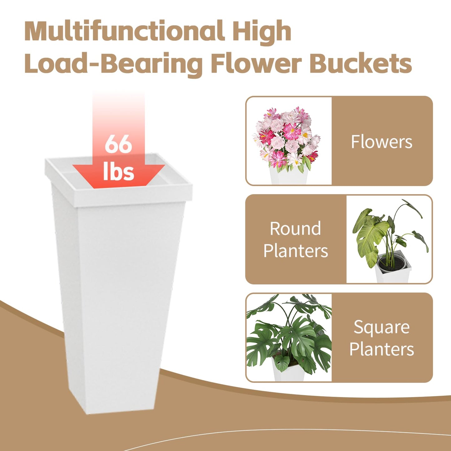 MILEFA Flower bar Stand with Buckets, Moving Flower Display Stand with Wheels, Metal Flower Cart for Bridal Shower, Wedding, Party, Garden, Gold