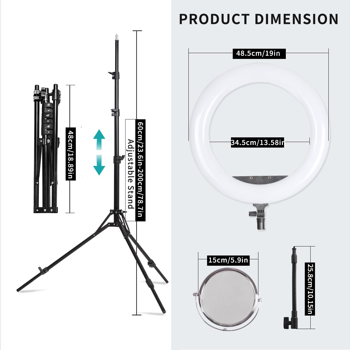 FEIFANTEAM 19 inch LED Ring Light Kit for Studio Portrait Photography, YouTube Video Recording, Live Streaming, Eyebrow Tattooing, Eyelash Beauty, Beauty Makeup and Lighting