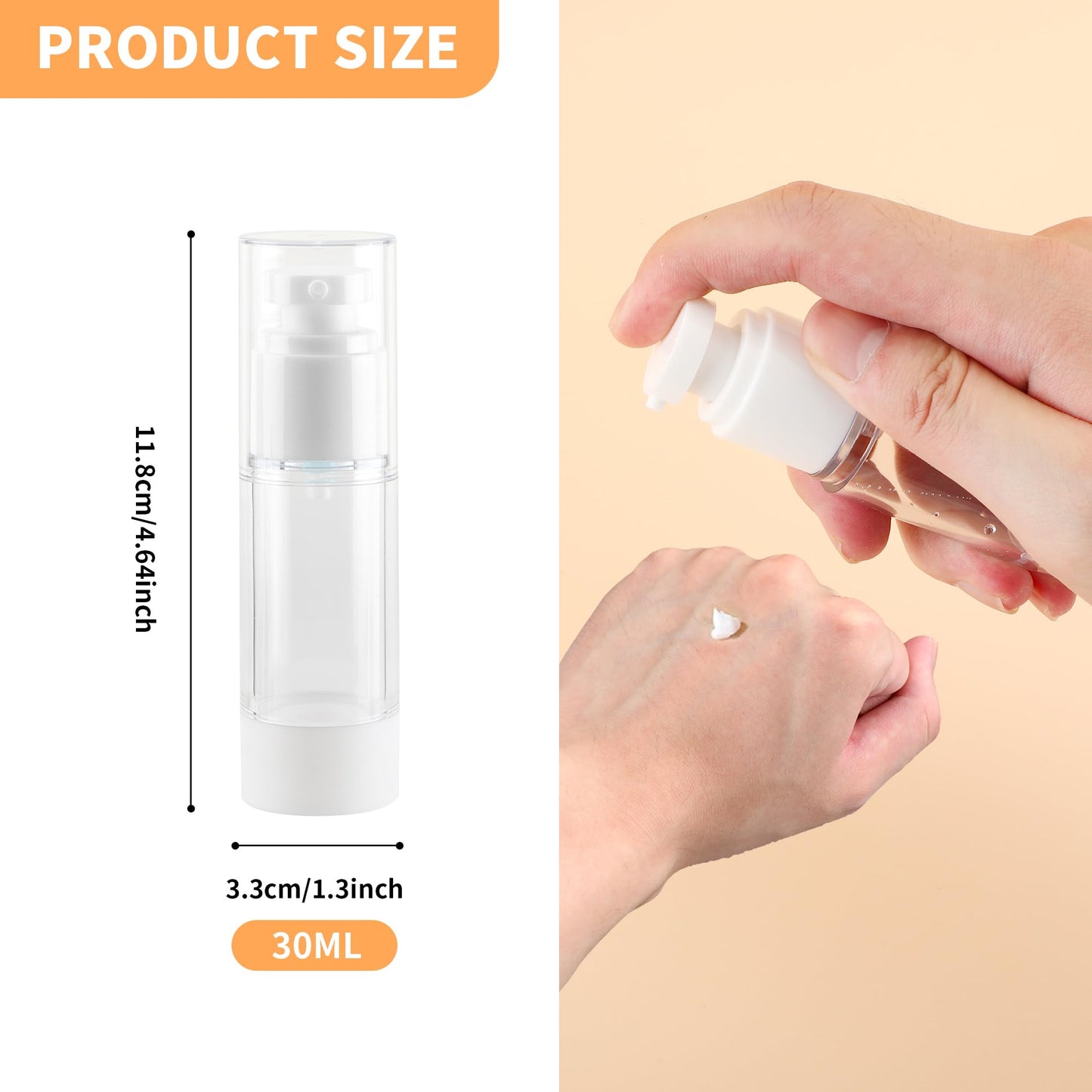 1OZ/30ML Clear Airless Pump Bottles, Lotion Dispenser Travel with Pump, Vacuum Plastic Travel Size Lotion Bottle for Foundation, Creams, Cosmetic(18 Pack)