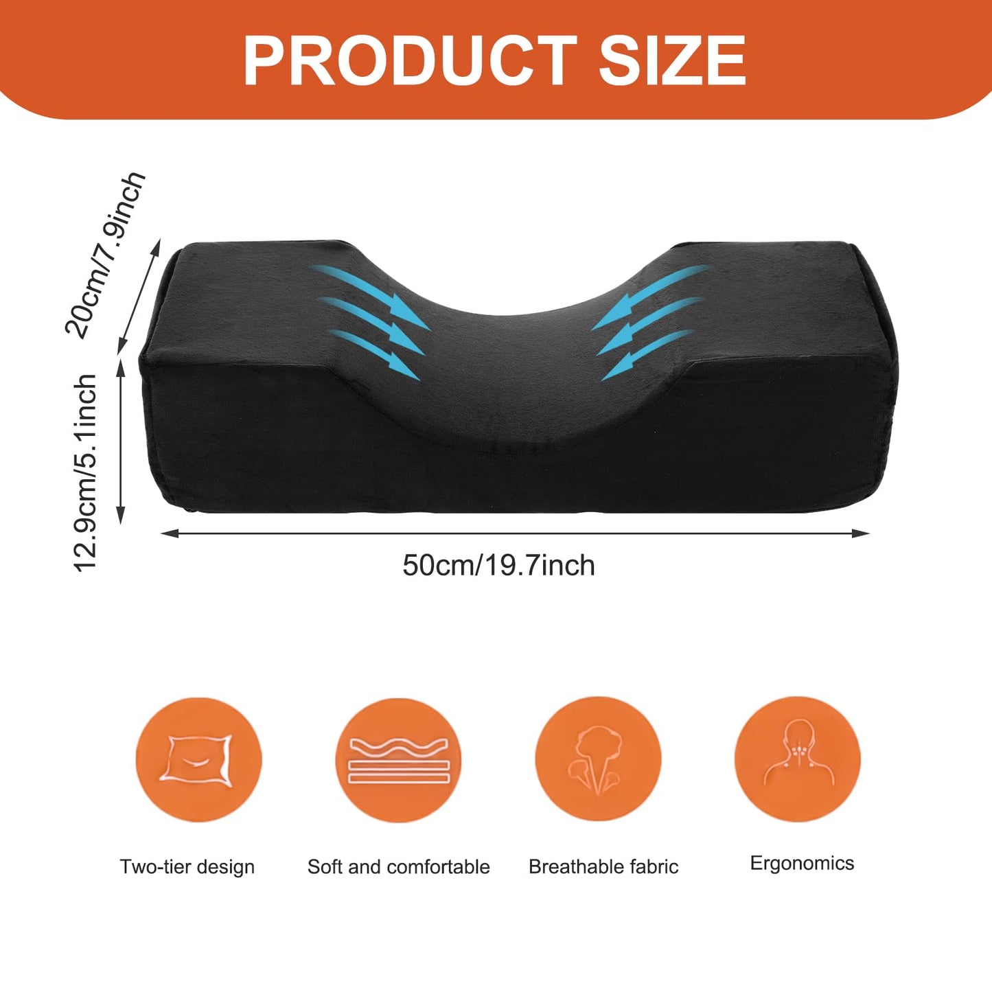 Comfortable Eyelash Extension Neck Pillow,Memory Foam Neck Contour Pillow for Sleeping Support,Beauty Salon Lash Grafting Pillow,Removable Black Velvet Cervical Pillow